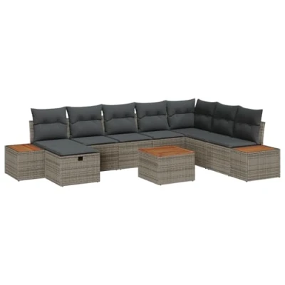 Afbeelding van vidaXL Tuinbank Set met kussen 9 pcs Grijs 55 x 62 69 cm Poly rattan