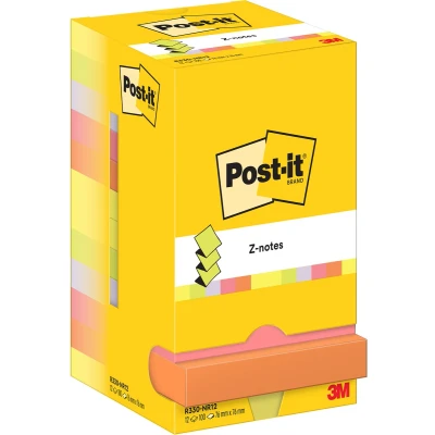 Afbeelding van Post it Z notes, 100 Vel, Ft 76 X Mm, Pak Van 12 Blokken, Assorti Neonkleuren Memoblok