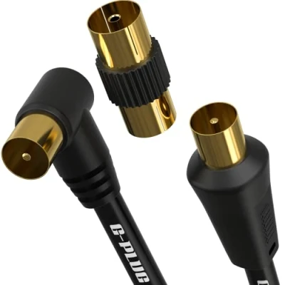 Afbeelding van 10m Rechthoekige lange TV antennekabel met stekkeradapter Coaxiale Satellietkabel antenne AV Lead Male to RF Connector Coax kabeluitbreiding in goud FreeView, FreeSat, Sky Box, BT