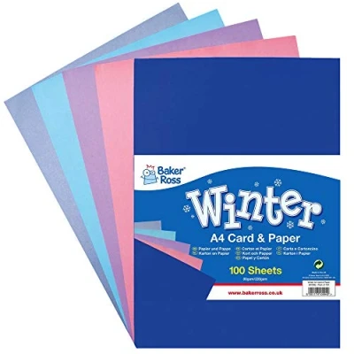 Afbeelding van Baker Ross AX393 A4 Winterkleuren Kaart En Papier Pak Van 100, Voordeelpakket Met Creatieve Kunstbenodigdheden Voor Kinderen, Kerstknutsets Decoratie.