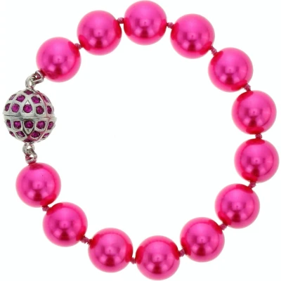 Afbeelding van Behave Fuchsia parelarmband met bolvormige magneetsluiting steentjes