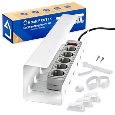 Afbeelding van HOMEPROTEK Kabelgoot, voor netjes kabelbeheer, kabelorganisatie, bureau, werkplek, thuis, kantoor, onder kabelorganizer, wit