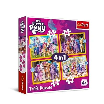 Afbeelding van Trefl My Little Pony, Maak Kennis met de Pony&#039;s 4 in 1 Puzzel, Puzzels, 35 tot 70 Stukjes Kleurrijke Puzzels Personages uit Cartoon, voor Kinderen vanaf jaar