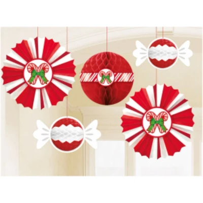 Afbeelding van Amscan Hangdecoratie Kerst 40 Cm Papier Rood/wit 5 Stuks