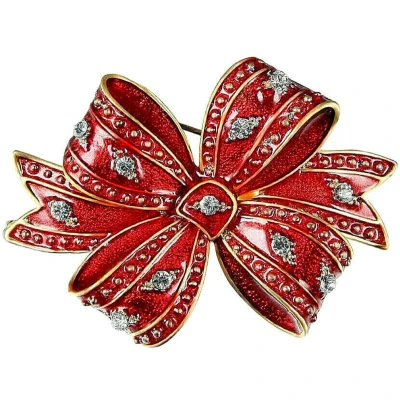 Afbeelding van Kerstbroche met Strass Model Kerststrik Kerst Strikje Broche rood Bling Sieraad