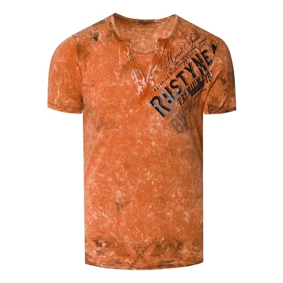 Afbeelding van Rusty Neal IM USED LOOK MIT Vneck Tshirt print, Heren, Maat: XL, Orange