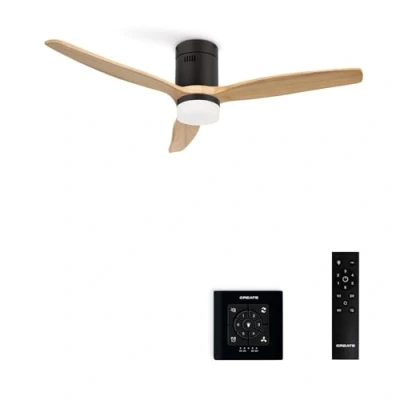 Afbeelding van CREATE Plafondventilator 40W silent Ø132 cm met litch Controller voor wandmontage + afstandsbediening Messen Naturel hout WIND CALM