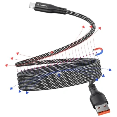 Afbeelding van Magtame Magnetische USB C kabel, gewikkelde A naar 1 m, intrekbare nylon gevlochten type snellaadkabel, kabel compatibel met Samsung