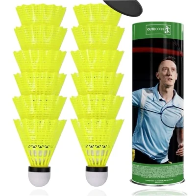 Afbeelding van 12 x shuttles, geel voor badminton: training en wedstrijd shuttle, badmintonshuttle, buiten binnen