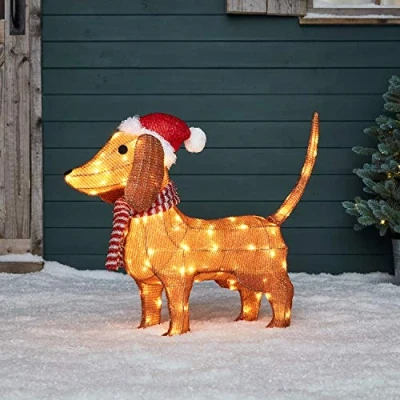 Afbeelding van LIGHTS4FUN 80 leds kerstfiguur teckel, kerstverlichting voor buiten, timer
