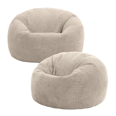 Afbeelding van icon Kingston Grote zitzak, set van 2, Jumbo Cord Bean Bag, Stone Beige, zitzakstoel voor volwassenen met vulling inbegrepen, comfortabele loungestoel alle leeftijden