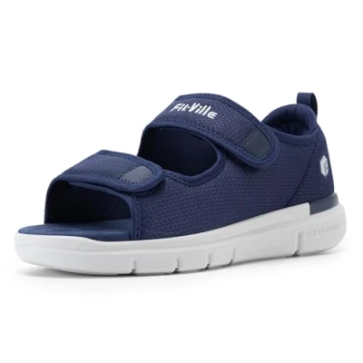 Afbeelding van FitVille Wide Open Diabetische Sandalen Heren Orthopedische Schoenen met Velcro Verstelbare Bandage Schoenen, Marineblauw, 40 EU Breed