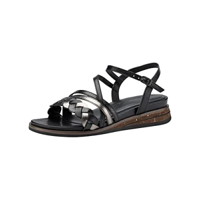 Afbeelding van Tamaris Sandalen met sleehak, Dames, Maat: 37, Black Leer en imitatieleer