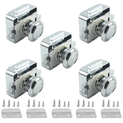 Afbeelding van MTSmart Sleutelloze RV kastsloten met grote push button, ABS Cabinet Catch vergrendeling voor camper aanhanger, caravan, bestelwagen, jachten, boten (chroom, 5 stuks)