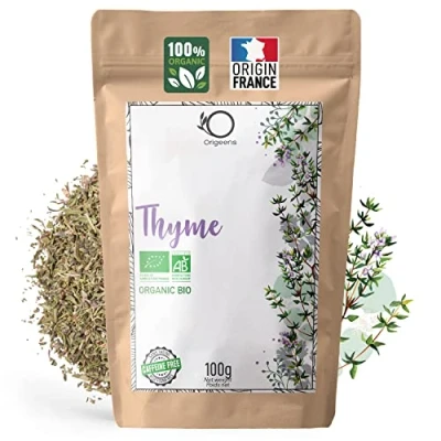 Afbeelding van ORIGEENS ORGANISCHE THYME TISSUE Herkomst Frankrijk 100g Biologische Gedroogde Tijm Blaadjes voor Hoest Thee en Koken Infusie
