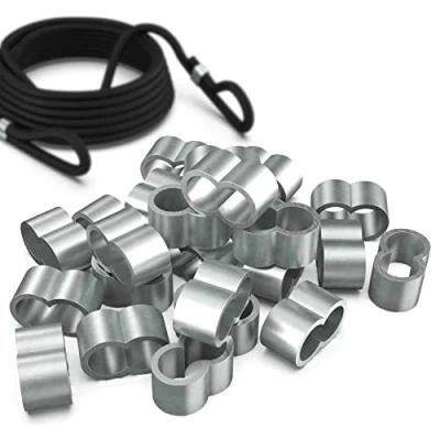 Afbeelding van Tarpofix® wurgklemmen dubbele hulzen voor rubberen touw &amp; expandertouw 8 mm (25 stuks) voorgevormde aluminium persklemmen aanhangers dekzeiltouw 100% roestende en robuuste kabelklemmen