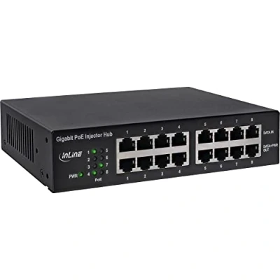 Afbeelding van INLINE PoE+ Gigabit netwerk injectorhub 8 poorten 8x PoE + 19 inch hoek inclusief luchtloos