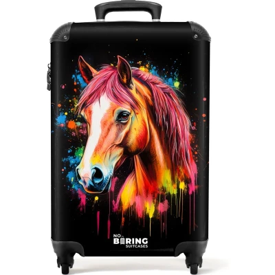 Afbeelding van NoBoringSuitcases.com® Kinderkoffer meisje Kleurrijk paard met graffiti Kindertrolley meisjes Handbagage koffer lichtgewicht Reiskoffer trolley kinderen Rolkoffer wieltjes Past binnen 55x40x20 en 55x35x25