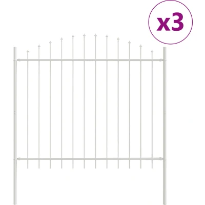 Afbeelding van vidaXL Hekpaneel met Spike Ark Set van 3 Wit Gepoedercoat staal