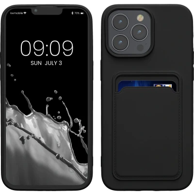 Afbeelding van kwmobile telefoonhoesje geschikt voor iPhone 15 Pro Max Hoesje met pasjeshouder TPU case in zwart