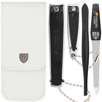 Afbeelding van DREI SCHWERTER Nagelverzorgingsset &#039;Bari&#039; 4 delig manicure pedicure reizen verzorging set nagelset nagelnecessaire, stalen instrumenten merkkwaliteit, kunst lederen etui incl. geschenkdoos (2525)