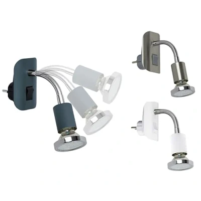 Afbeelding van Trango Stekkerlamp in antraciet mat 11 055 *FLEXI* Nachtlampje incl. 1x GU10 3000K warm witte LED lamp chroom ring &amp; AAN/UIT schakelaar leeslamp, wandlamp, keukenlamp