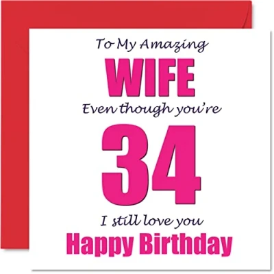 Afbeelding van Grappige 34e Verjaardagskaarten voor Vrouw 34 I Still Love You Gelukkige Verjaardagskaart van Echtgenoot Partner, Vierendertig Vierendertigste Banter Cadeaus, 145mm x Grap Humor Wenskaarten