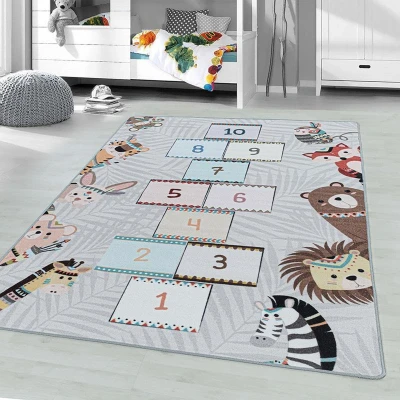 Afbeelding van Speelkleed Pleun Dieren Hinkelbaan Grijs 160x230cm Adana Carpets