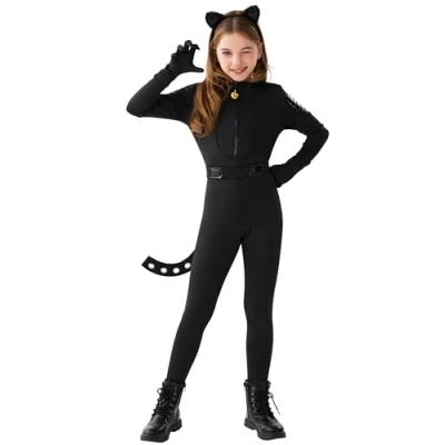 Afbeelding van Spooktacular Creations zwart kattenkostuum voor meisjes, kinderen, zwarte kat Halloween kostuum cosplay, party, rollenspel (groot (10 12 jaar))
