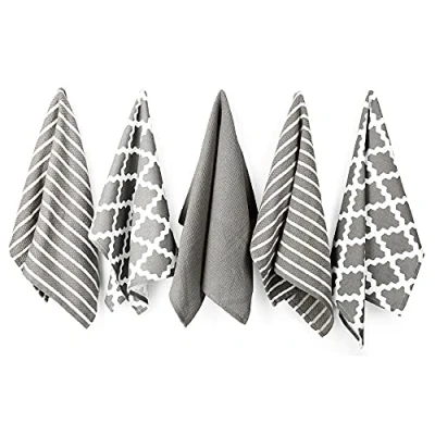 Afbeelding van Penguin Home® Katoen Theedoek 5 Delig Set, 65 cm Lengte x 45 Breedte, Grijs