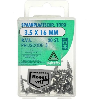 Afbeelding van Deltafix spaanplaatschroef platkop / torx r.v.s. a2 3.5 x 16 mm 20 st.