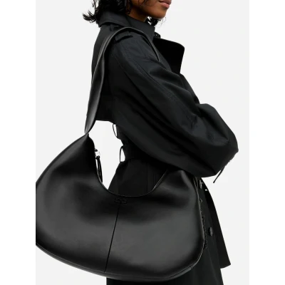 Afbeelding van Leather Hobo Shoulder Bag Wo Black