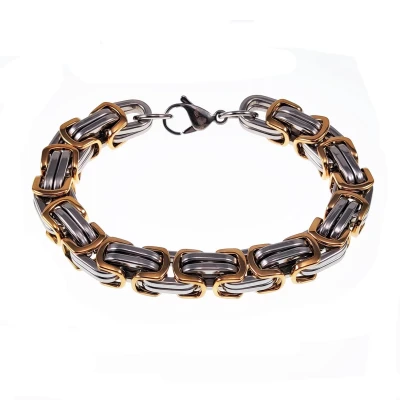 Afbeelding van 12mm Koningsarmband Heren Stalen Goudkleur Zilverkleur Vierkant Schakelketting
