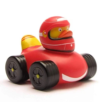 Afbeelding van Duckshop I badeend racer quietscheend L: 7,5 cm incl. sleutelhanger in set