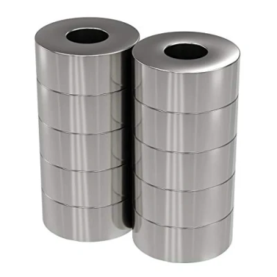 Afbeelding van Neodymium powermagneet, zilver, ringmagneet, extra sterk, diameter 15 x 6 mm hoog, binnendiameter mm, supermagneet, hechtkracht ca. 5 kg, magneten voor whiteboard, prikbord, magneetbord, werkplaats