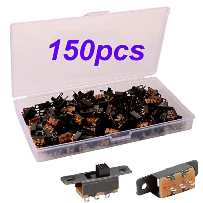 Afbeelding van Gebildet 150pcs Schuifschakelaar 3pin 2positie 0.5A 50V DC,Mini Paneel SPDT AAN/AAN,Micro Miniatuur Vergrendeling Tuimelschakelaar SS 12F15