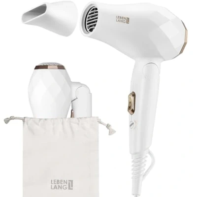 Afbeelding van LEBENLANG reisföhn inklapbaar klein Dubbele spanning &amp; incl. reistas met stylingmondstuk I sterk föhn stil haardroger kleine haarföhn