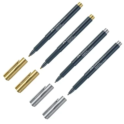Afbeelding van Faber Castell 205073 Metallics marker met vezelpunt, 4 stuks, geschikt voor vele oppervlakken, metallic effect in goud en zilver