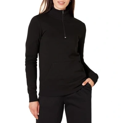 Afbeelding van Amazon Essentials Dames lange mouwen lichtgewicht Franse Terry Fleece Quarter Zip Top, zwart, M