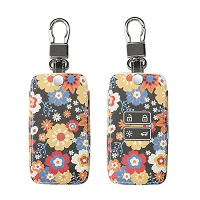 Afbeelding van kwmobile Autosleutel hoesje geschikt voor Renault 4 knops Smartkey (alleen Keyless Go) behuizing Case in oranje / rood wit Vintage bloemenmotief design