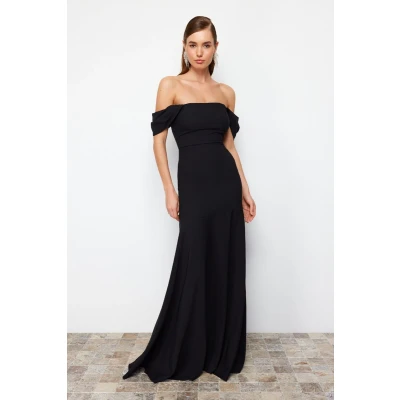 Afbeelding van Trendyol Smaragdgroene Carmen Kraag, Lange Geweven Elegante Avond En Afstudeerjurk Tprss24Ae00060