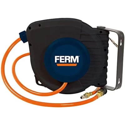 Afbeelding van FERM ATA1033 compressor Luchtslanghaspel Universeel 8 Bar 9 meter luchtslang 1 koppelslang Automatisch oprolsysteem Inclusief Koppelingen DIN koppeling DIN/ORION gereedschap Muur bevestiging