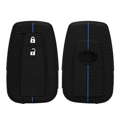Afbeelding van kwmobile Autosleutel hoesje compatibel met Toyota 2 knops Smart Key hoes behuizing Sleuteletui in zwart/blauw