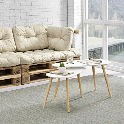Afbeelding van Salontafel Langesund set van 2 MDF wit en hout
