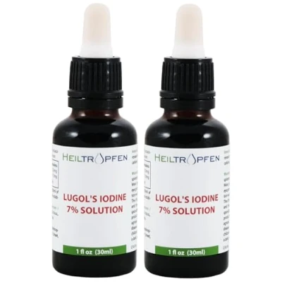 Afbeelding van 2x 30 ml Lugols jodiumoplossing 7% 21% vloeibare formulering 7 procent elementair jodium en 14% kaliumjodide Dubbel pakje oplossing Heiltropfen®