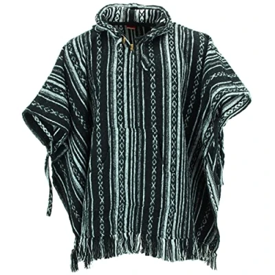 Afbeelding van LOUDelephant poncho met capuchon van 100% geweven katoen, Gheri stijl, Mexicaanse zwart