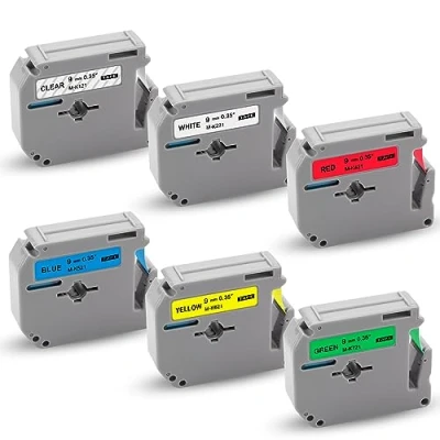 Afbeelding van 6x XemaX Label Tape Vervanging voor Brother M K121 K221 K421 K521 K621 K721 9mm x 8m P Touch Etikettenband Compatibel PT 65 90 M95 80 110 70 85 60