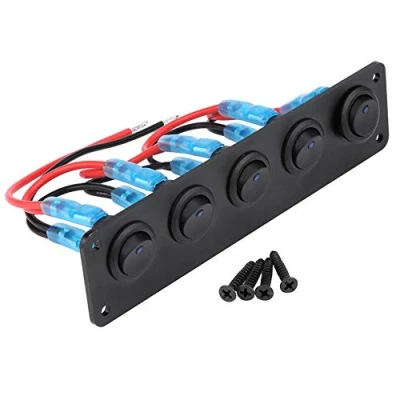 Afbeelding van KSTE tuimelschakelaar, 12 V, auto schakelpaneel, 24 5 versnellingen, ronde paneel, board, blauw, voor camper, boot, jacht, marine, auto, boot