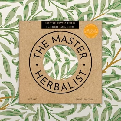 Afbeelding van The Master Herbalist NEROLI &amp; BERGAMOT Geurende ladevoeringen in WILLIAM MORRIS ontwerp (gevouwen) Pack van 5 vellen Bevat etherische oliën