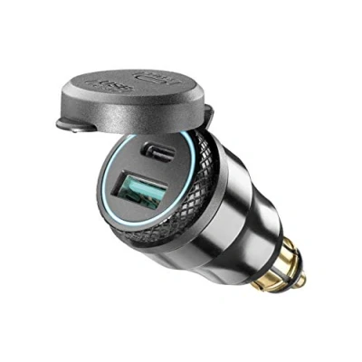 Afbeelding van Interphone USB A and C 12V adapter met DIN stekker, zwart